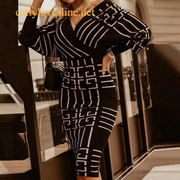 Elegant Neck Ladies Autumn Long Sleeve Casual Loose Dress