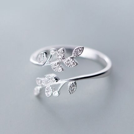 Simple Fashion Silver Color Feather Adjustable Ring Exquisite Jewelry Ring For Women Party Wedding Engagement Gift