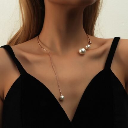 Stylish Big White Imitation Pearl Choker Necklace Chain Fashion Necklace For Women Wedding Jewelry Collar