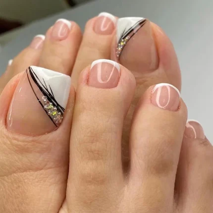 24 Pieces Decorative French Toe Nail Art Cover Square Head False Toenails
