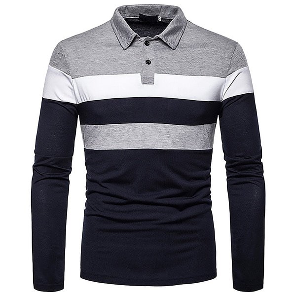 Long Sleeve Contrasting Colors Polo T-shirt Casual Polo Shirts ...