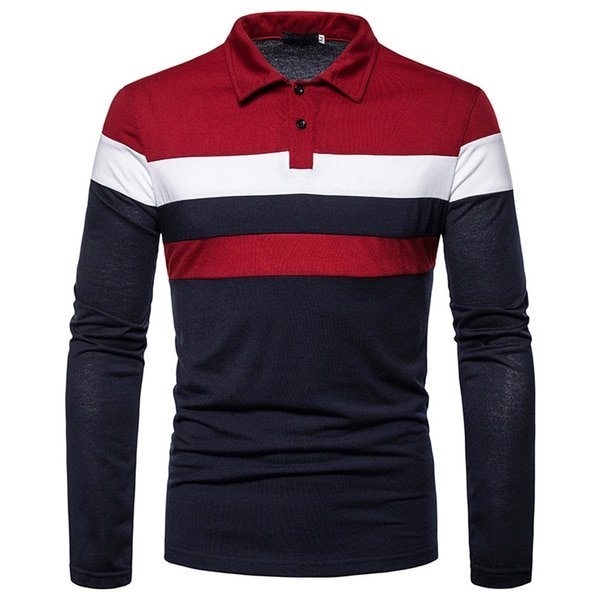 Long Sleeve Contrasting Colors Polo T-shirt Casual Polo Shirts ...