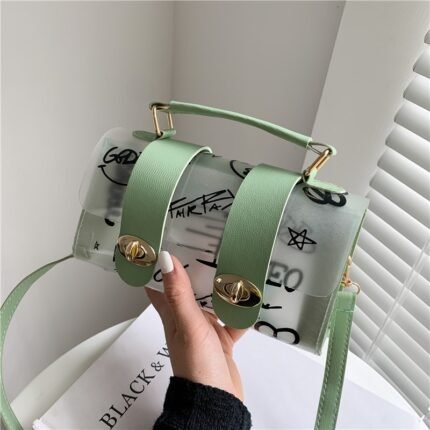 PVC Transparent Graffiti Women Shoulder Bag Small Designer Handbag  Crossbody Purse
