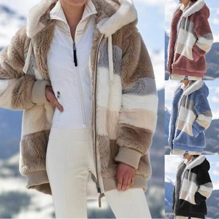 Faux fur hooded coat jackets for women in autumn and winter