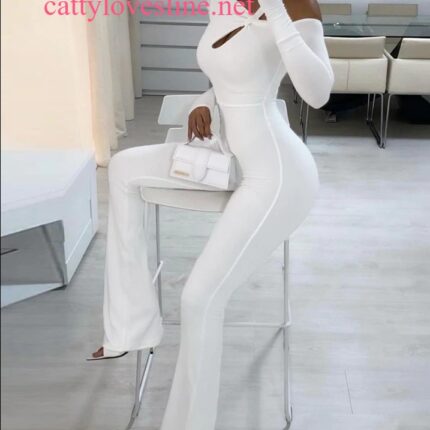 Flared Skinny One-Piece Fall Fashion Jumpsuit for Women With Long Sleeves