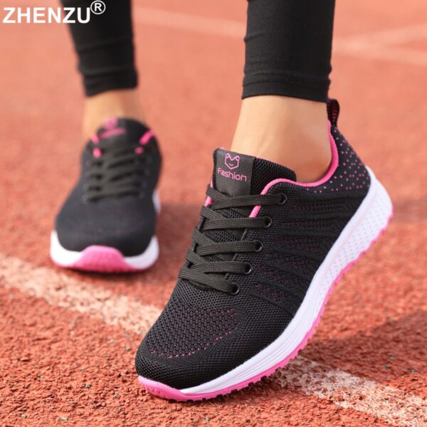 Running Shoes For Women Light Flat Tennis Women Running Shoes Outdoor Gym Lace-Up Black Sport Shoes For Women