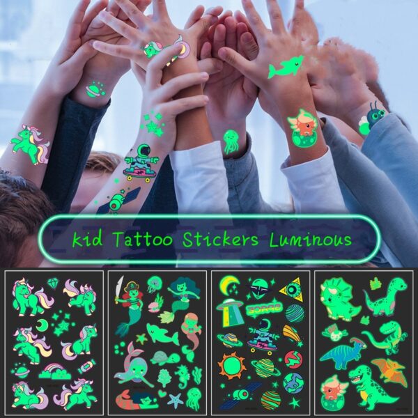 Children Body Art Luminous Fake Tattoos Glow Paste on Face, Arm and Leg