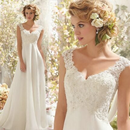 White/Ivory Chiffon Lace Bridal Gown