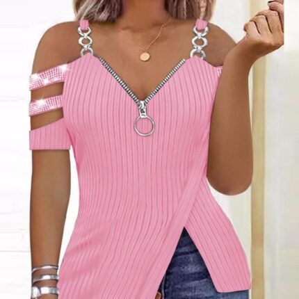 Women's Split Rhinestone Bottom T-Shirt