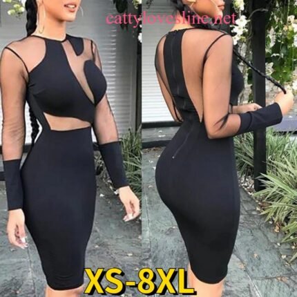 New Women Club See Through Lace Party Large Size Dress