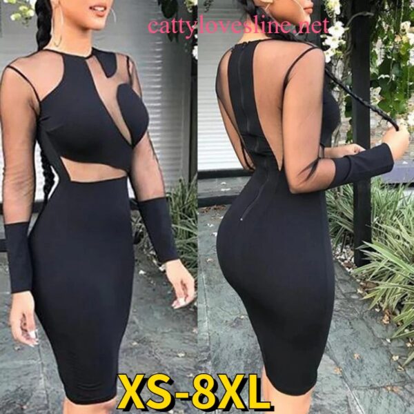 New Women Club See Through Lace Party Large Size Dress