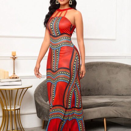 Ankara Halter Neck Maxi Dress