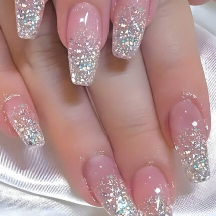 Pink Silver Glitter Nails
