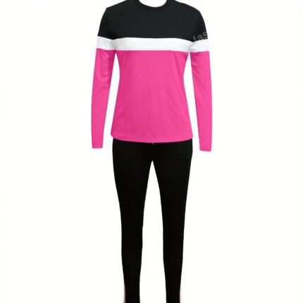 Striped Patchwork Long Sleeve T-Shirt And Pants Set For Women