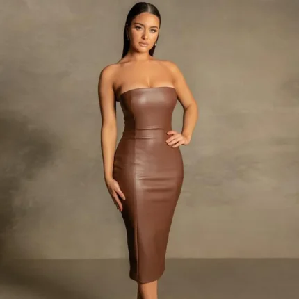Sexy Backless PU Leather Dress