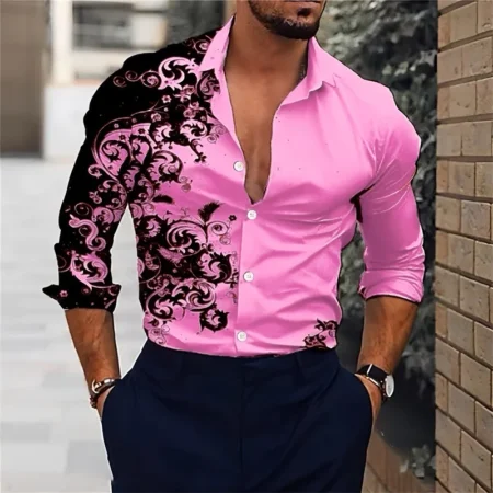 Elegant Men’s Rose Button-Down Shirt