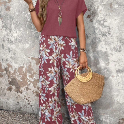 Floral Print Two Piece Outfit