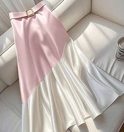 A-line Color Block Satin Skirt