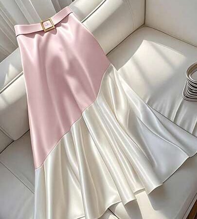 A-line Color Block Satin Skirt