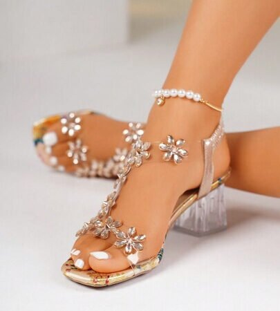 Clear Flower Heels For Women