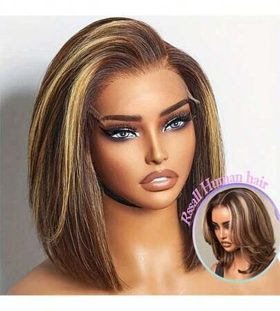4/27 Honey Blonde Bob Wig – 13x4 Lace Frontal Human Hair Short Wig