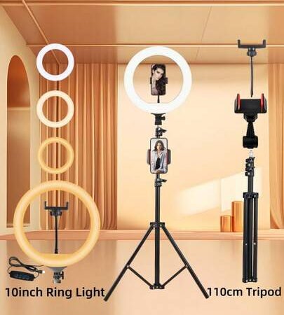 10-Inch Adjustable LED Ring Light with Tripod & Phone Holder – 3 Color Modes for Selfies, Vlogging & Live Streaming