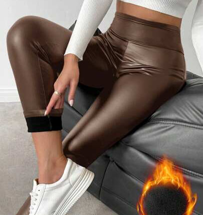 Women’s Faux Leather Thermal Lined Leggings – Warm Skinny Winter Pants