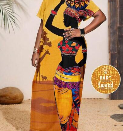 Maweii Plus Size Women Animal & Tree Print Round Neck Short Sleeve Pocket Dress, For Summer