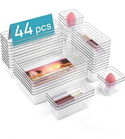 Clear Plastic Drawer Organizer Set (13/25/44pcs) – Versatile Storage Trays for Bathroom, Vanity, Kitchen & Office