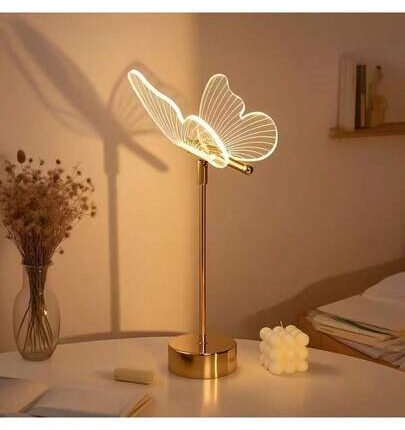 USB Powered Butterfly LED Desk Lamp | Modern Polished Metal With Acrylic Shade | 3-Color Dimmable Lighting | Button Control | Ideal For Bedroom Ambiance | Perfect Gift For Art Decor Enthusiasts, Decorative Night Light | Ambient Lighting | Metal Surface Lamp, Butterfly Decor, Ideal For Christmas