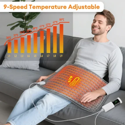 Electric Heating Pad for Back, Neck & Shoulders – 9 Heat Levels, Timer