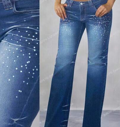 SHEIN Jeanoir Y2K 3D Cat Whisker Rhinestone Embellished Women Jeans