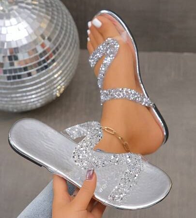 1 Pair Designer Women's Casual Sandals, Transparent Upper, Crystal Decor, Slip-On, Slip-On, Suitable For Party, Date, Casual, Campus, Beach, Holiday, Daily Outdoor Wear