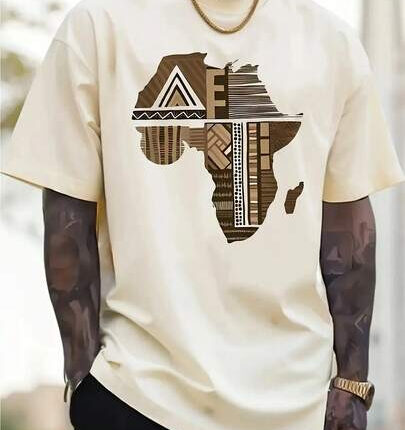 African Map Print Men’s T‑Shirt – Premium Cotton Short Sleeve Streetwear Top with Unique Cultural Design for Summer, Hip Hop & Outdoor Casual Style