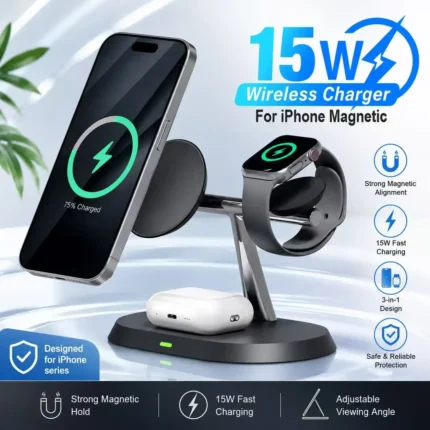 3-in-1 Magnetic Wireless Charging Stand for iPhone, Apple Watch & AirPods
